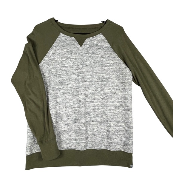 American Eagle Outfitters Tops - Eddie Bauer Quilted Raglan Crewneck Sweatshirt Olive Green Heathered Gray Size M